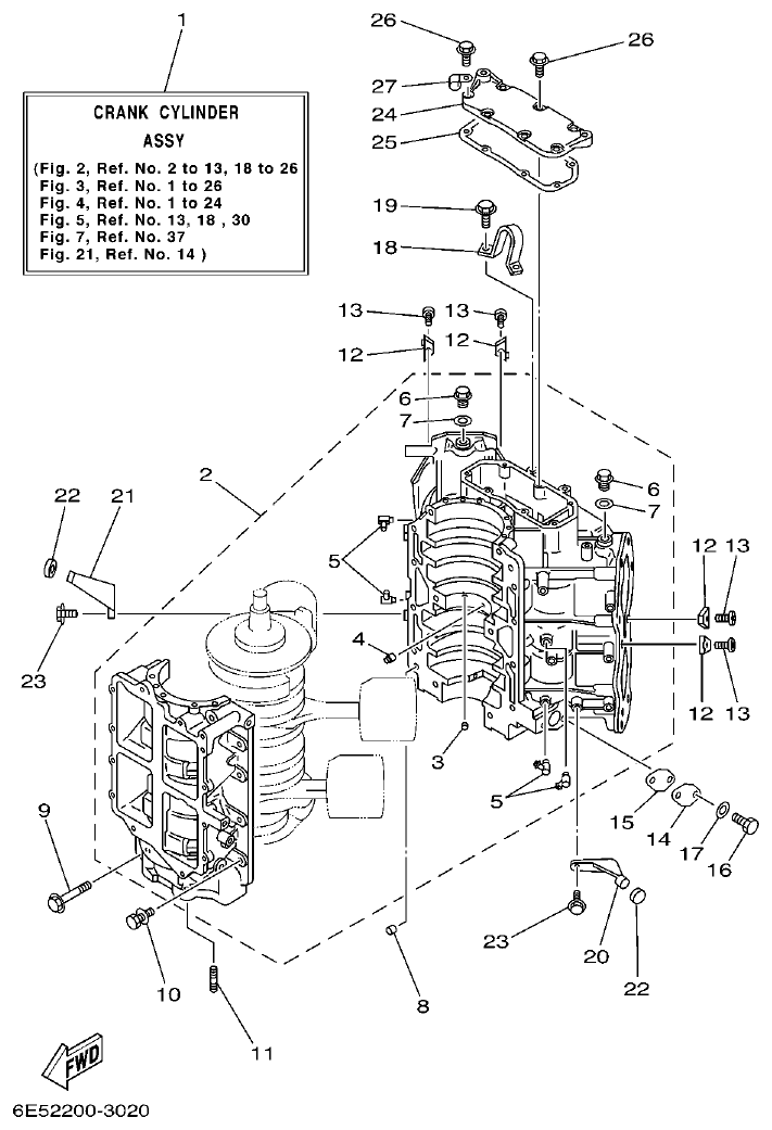 Yamaha 115B, 140B CYLINDER & CRANKCASE 1 parts diagram
